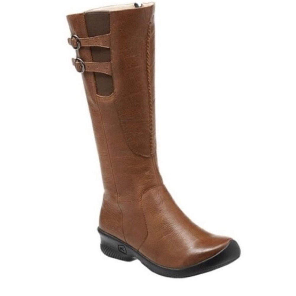 Keen Baby Bern Oak Brown Leather Tall Buckle Boots Womens Rubber Sole